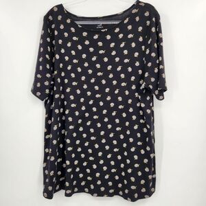J. Jill Pima Shirttail Tee Womens Size XL Black Daisy Floral Print Short Sleeve